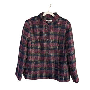 TanJay Plaid Tweed Blazer Pea Coat - Pink and Black Size 12 Classic Work Office